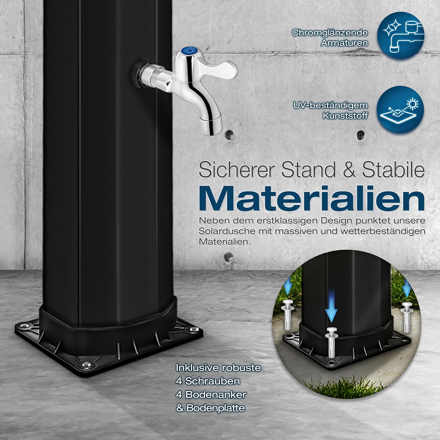 Buitendouche - Tuindouche - solar zonneenergie - 35 liter - zwart - Tillvex - Afbeelding 4