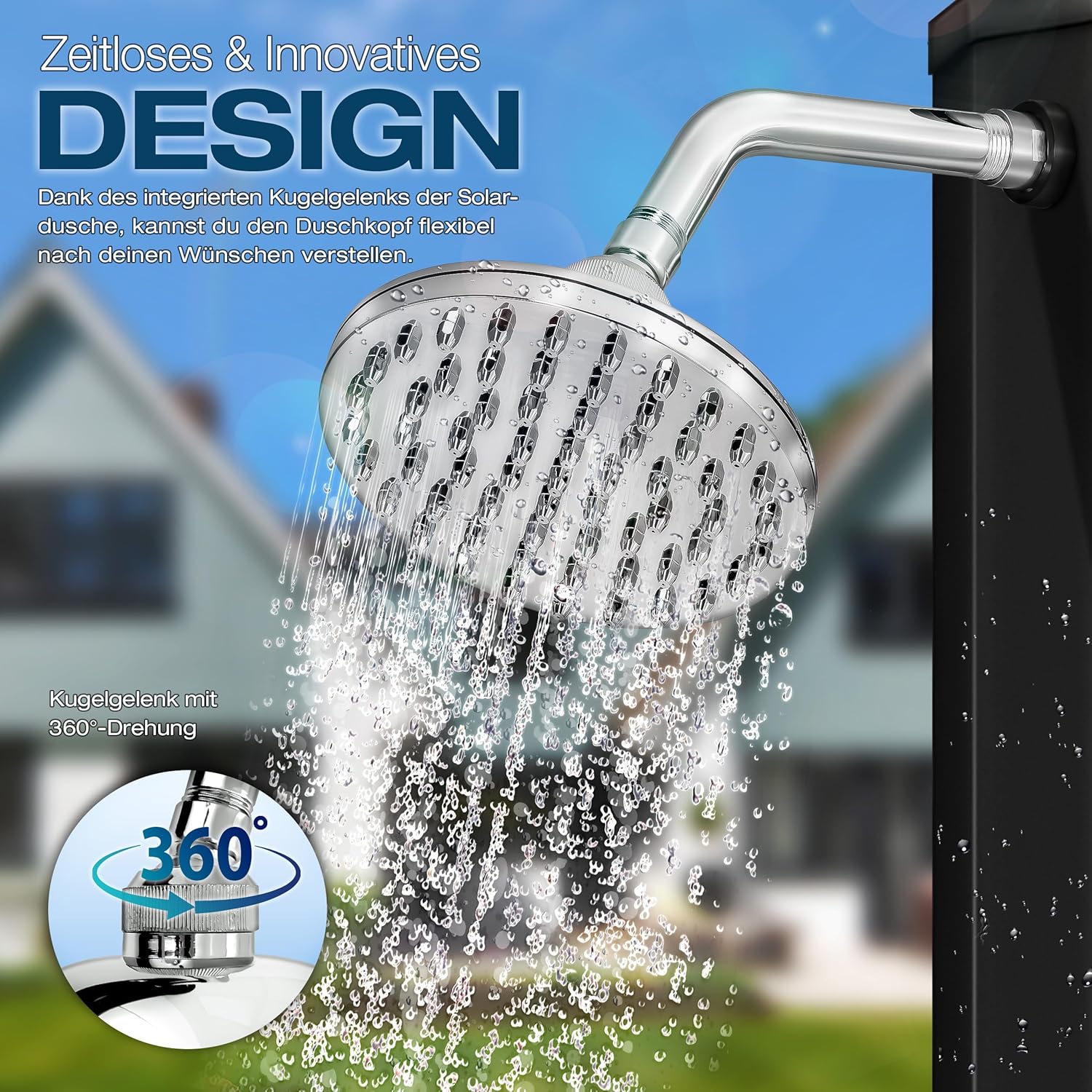 Buitendouche - Tuindouche - solar zonneenergie - 35 liter - zwart - Tillvex - Afbeelding 5