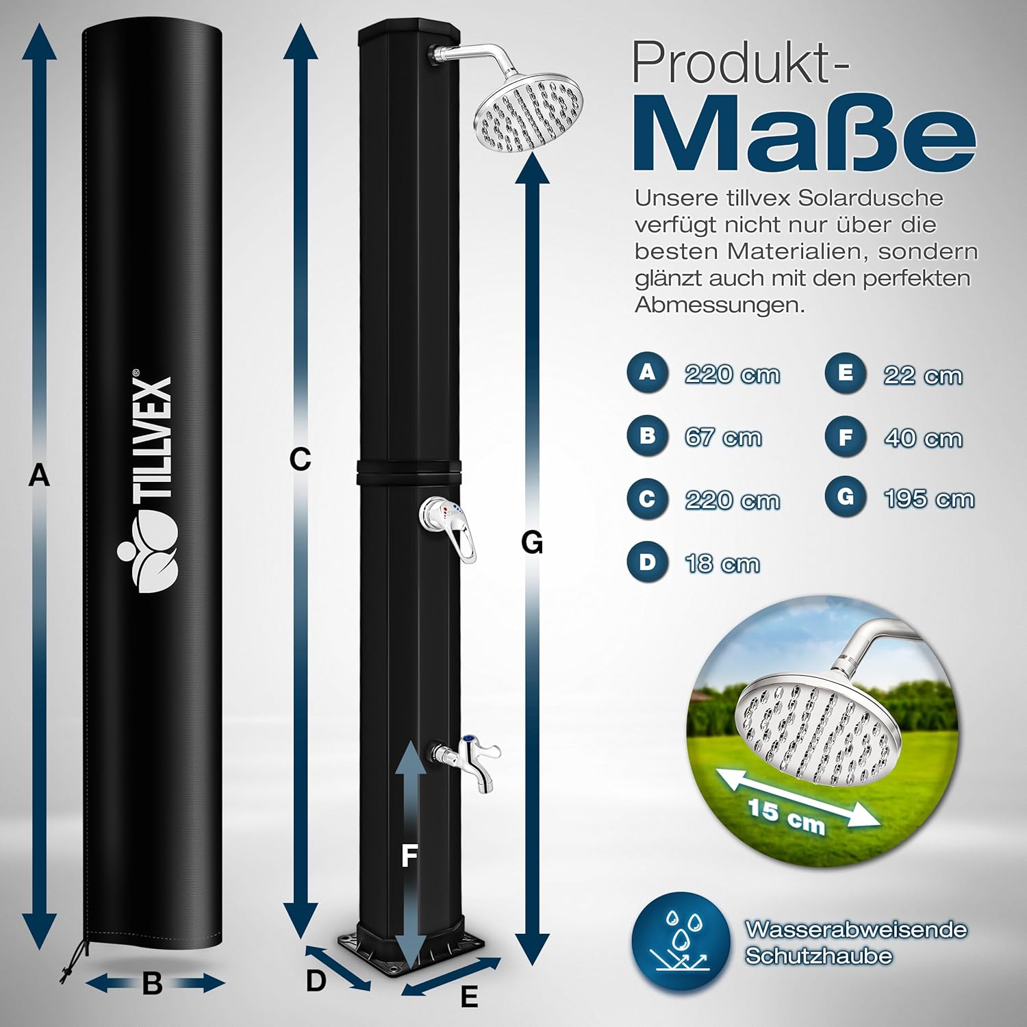 Buitendouche - Tuindouche - solar zonneenergie - 35 liter - zwart - Tillvex - Afbeelding 6