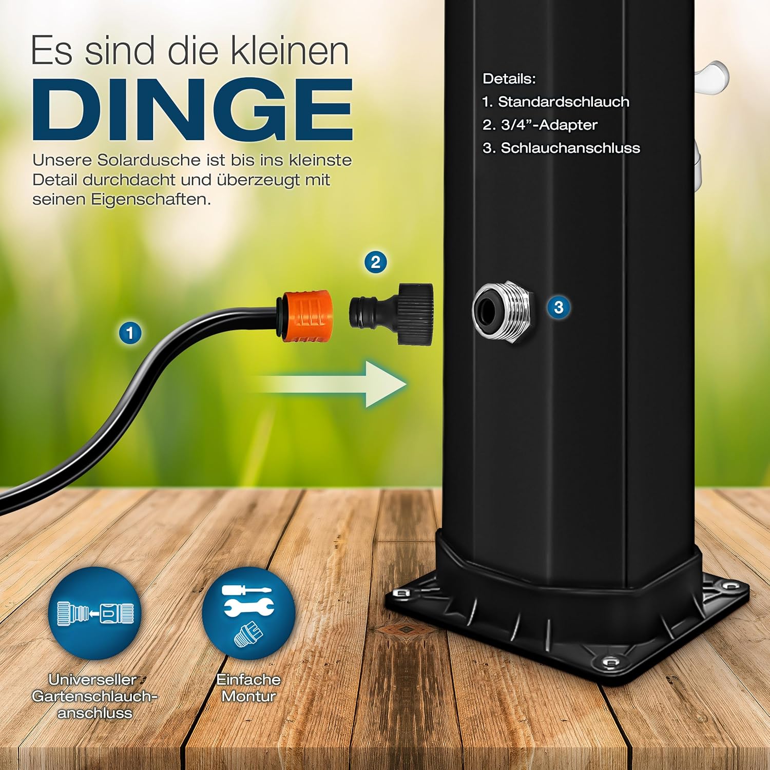 Buitendouche - Tuindouche - solar zonneenergie - 35 liter - zwart - Tillvex - Afbeelding 7