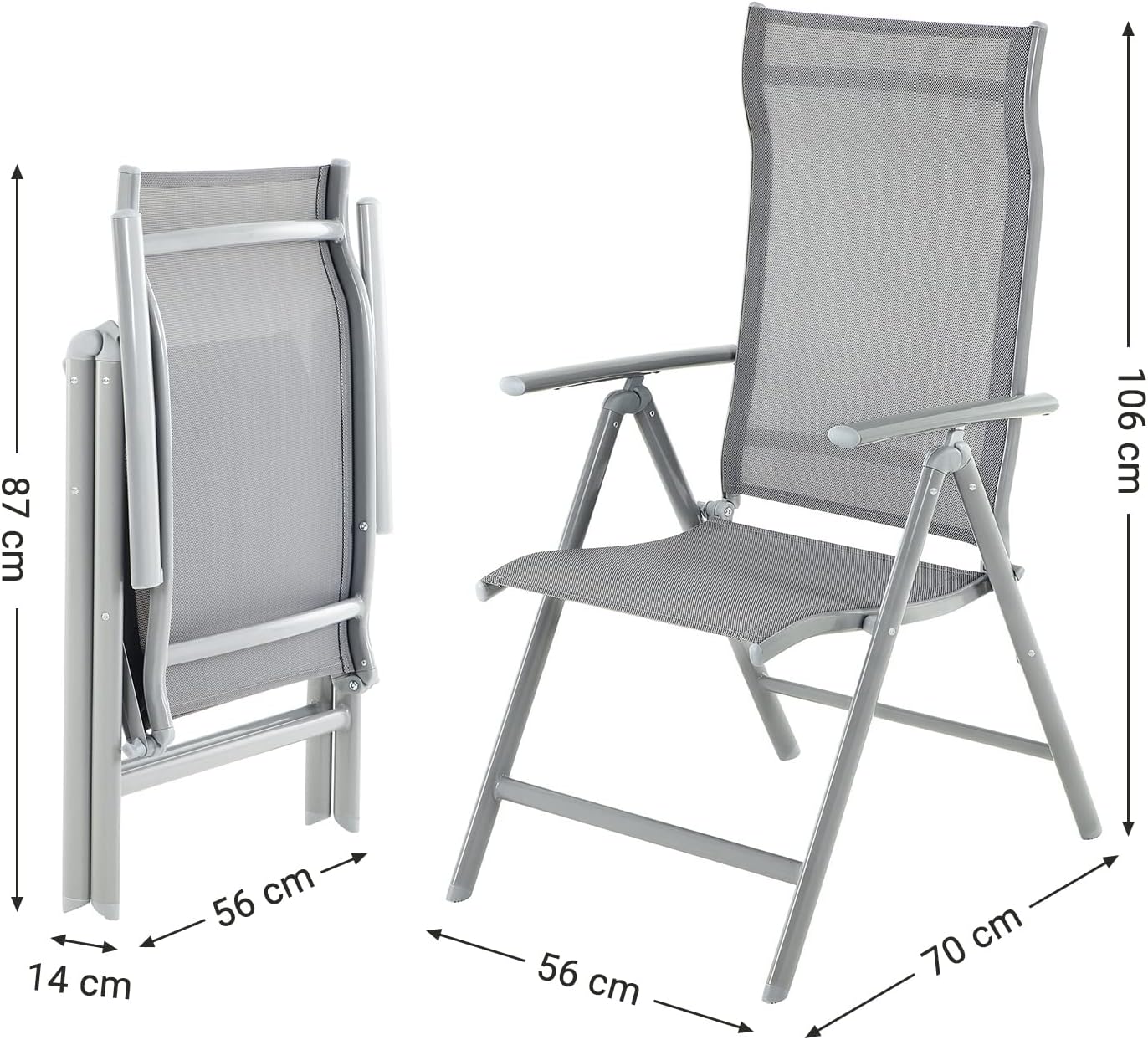 Tuinstoelen - set van 2 stuks - lichtgewicht aluminium - verstelbaar - opvouwbaar - grijs - gcb29gy - Afbeelding 2