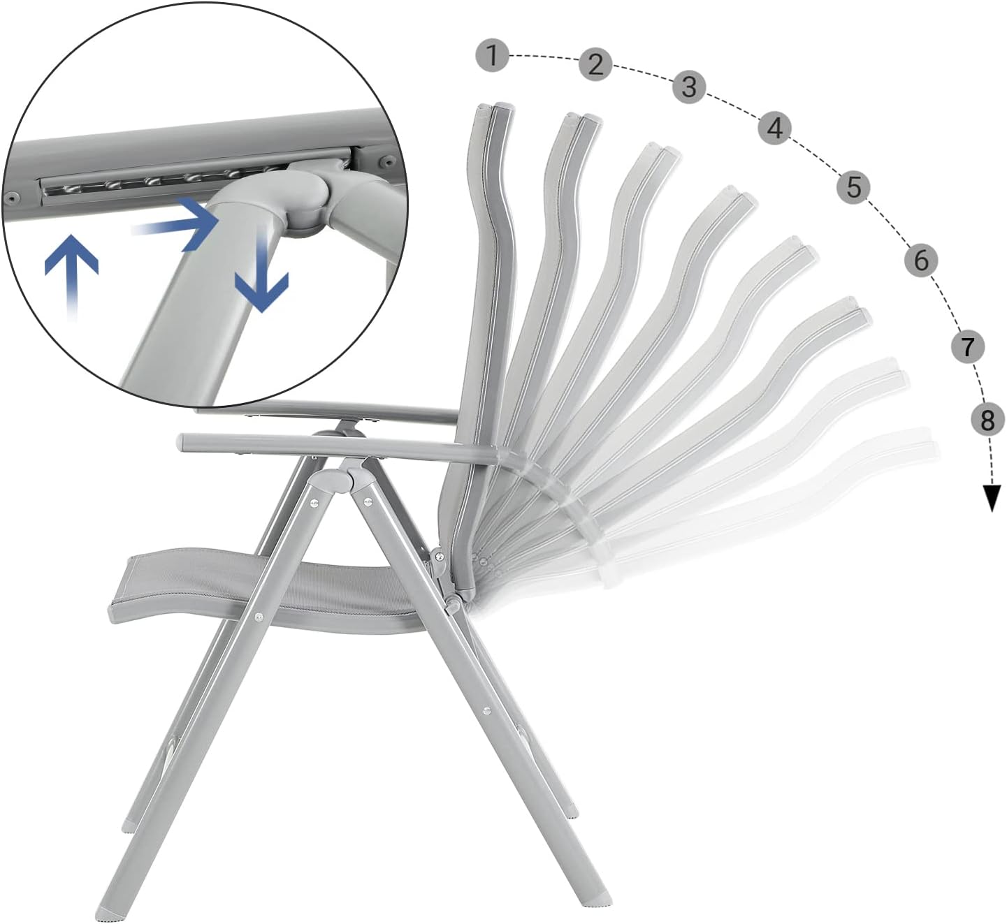 Tuinstoelen - set van 2 stuks - lichtgewicht aluminium - verstelbaar - opvouwbaar - grijs - gcb29gy - Afbeelding 6