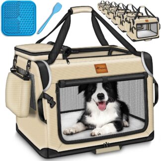 Opvouwbare transportbox - reisbench - maat 70 x 52 x 52 cm - voor kleine en grote honden, hondentas - robuust - beige
