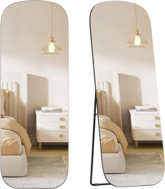 Staande spiegel160 x 50 cm met afgeronde hoeken - Aluminium frame - Zwart - LFM029B01