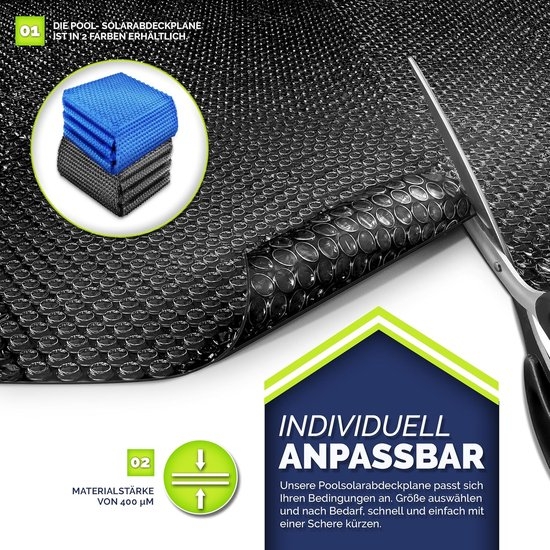 Premium zwembadzeil / afdekzeil - diameter 400 cm - warmtezeil zwembad verwarming - op maat te snijden, zonnezeil, zwembadverwarming, zwembadzonnezeil voor waterverwarming - kwaliteit 400 µm, - Afbeelding 3