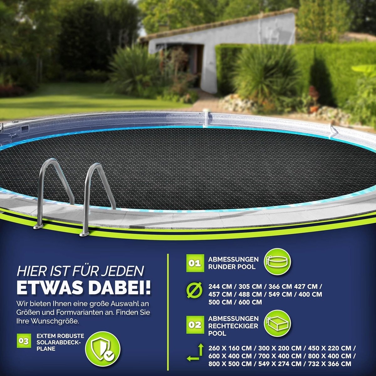 Premium zwembadzeil / afdekzeil - diameter 400 cm - warmtezeil zwembad verwarming - op maat te snijden, zonnezeil, zwembadverwarming, zwembadzonnezeil voor waterverwarming - kwaliteit 400 µm, - Afbeelding 7