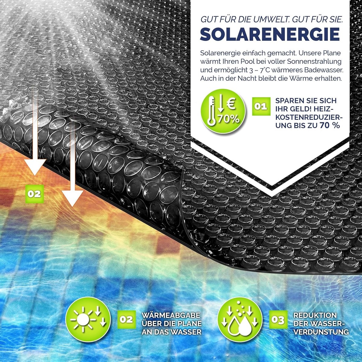 Premium zwembadzeil / afdekzeil - diameter 400 cm - warmtezeil zwembad verwarming - op maat te snijden, zonnezeil, zwembadverwarming, zwembadzonnezeil voor waterverwarming - kwaliteit 400 µm, - Afbeelding 8