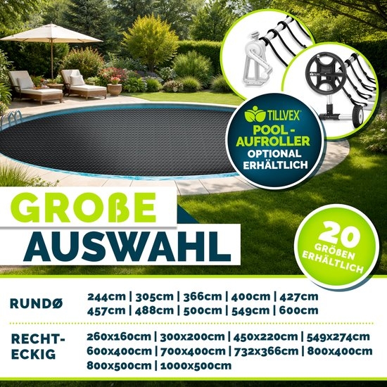 Premium zwembadzeil / afdekzeil - diameter 400 cm - warmtezeil zwembad verwarming - op maat te snijden, zonnezeil, zwembadverwarming, zwembadzonnezeil voor waterverwarming - kwaliteit 400 µm, - Afbeelding 9
