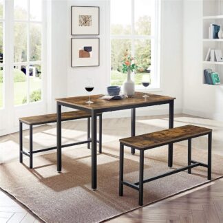 Eettafel met zitbanken - 110 x 70 x 75 cm - keuken eethoek - maat bank 97 x 30 x 50 cm - vintage bruin-zwart - KDT070B01