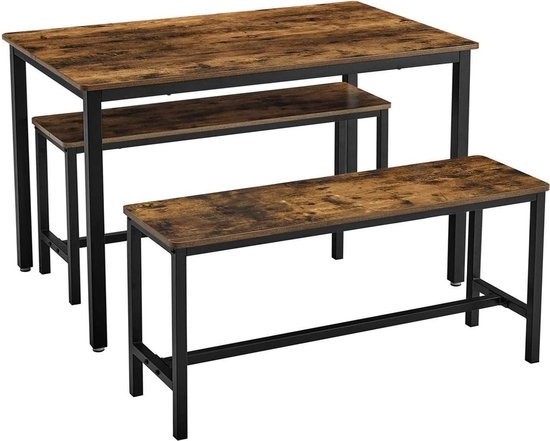 Eettafel met zitbanken - 110 x 70 x 75 cm - keuken eethoek - maat bank 97 x 30 x 50 cm - vintage bruin-zwart - KDT070B01 - Afbeelding 3