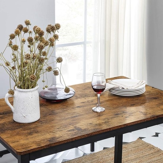 Eettafel met zitbanken - 110 x 70 x 75 cm - keuken eethoek - maat bank 97 x 30 x 50 cm - vintage bruin-zwart - KDT070B01 - Afbeelding 8
