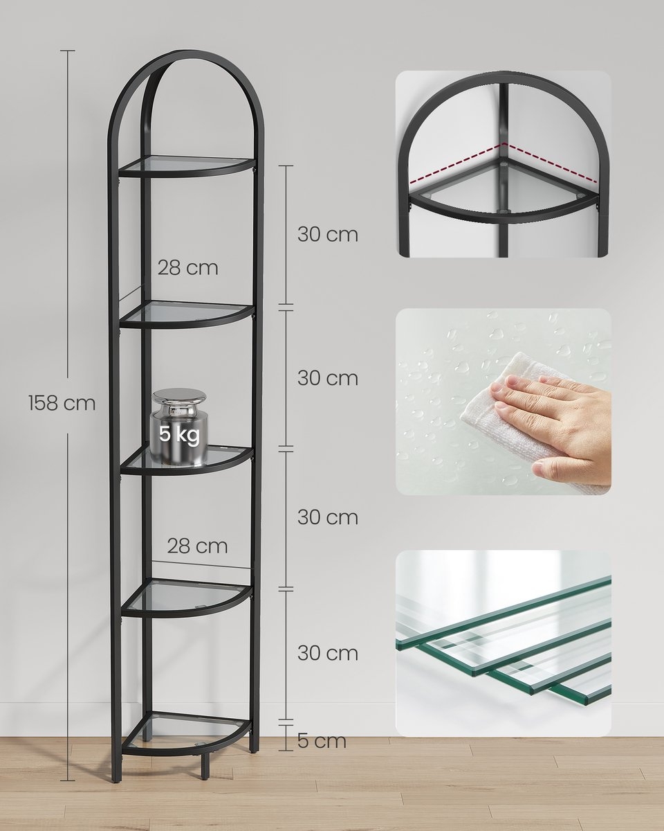 VASAGLE - 5-laags Hoekrek - Boekenrek - Organizer voor Badkamer of Planten - LGT810B61 - Afbeelding 5