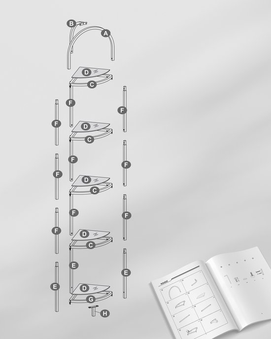 VASAGLE - 5-laags Hoekrek - Boekenrek - Organizer voor Badkamer of Planten - LGT810B61 - Afbeelding 7