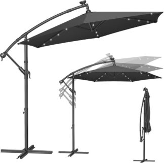 Zweef Parasol met LED verlichting - diameter 300 cm D - 32 LED-verlichting antraciet - grijs - GPU118G0