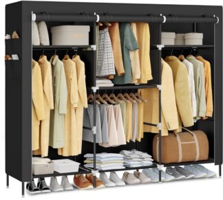 Stoffen kledingkast – 45 x 189 x 180 cm - Met kledingstang en praktische planken – Zwart - RYG011BZ0