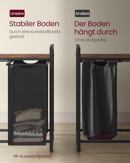 Wasmand / wasmeubel XXL - 5 Compartimenten Wasmand met Plank - breedte 143.5 cm - metalen Frame met hout - Zwart Vintage Bruin - BLH501B01 - Afbeelding 5