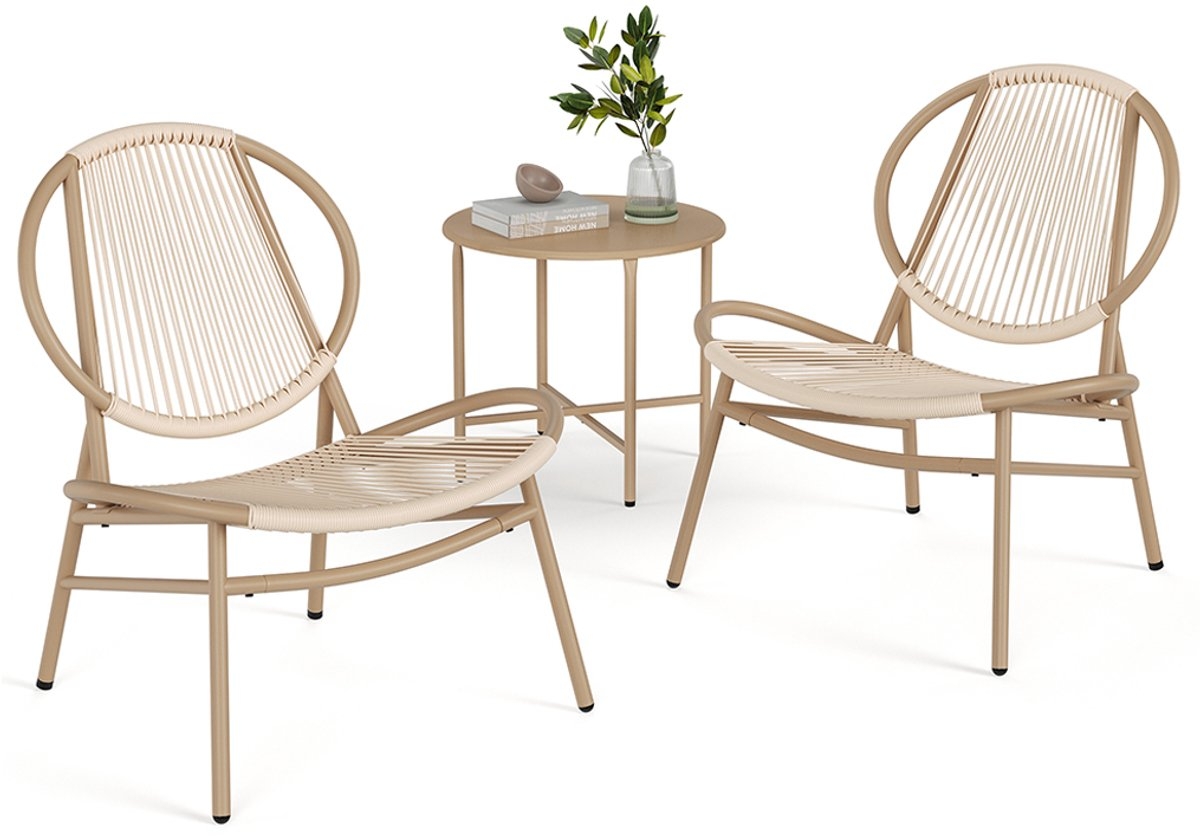 Tuinset voor balkon - bistroset - 3-delig - 2 tuinstoelen en tafel – polyrattan – bruin - GGF021K
