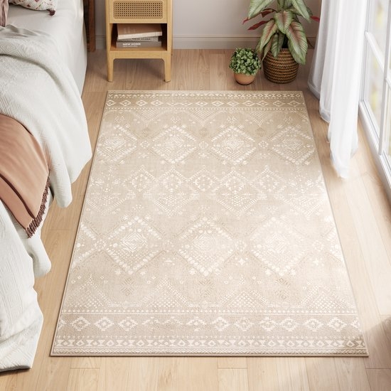 Boho Vloerkleed - 120x170 cm - Antislip en Wasbaar - Voor Slaapkamer en Woonkamer - cappuccinobeige TAR027LH - Afbeelding 2