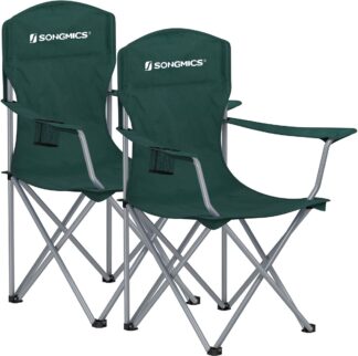 set van 2 campingstoelen - visstoelen - inklapbaar - met flessenhouder - groen - gcb08g