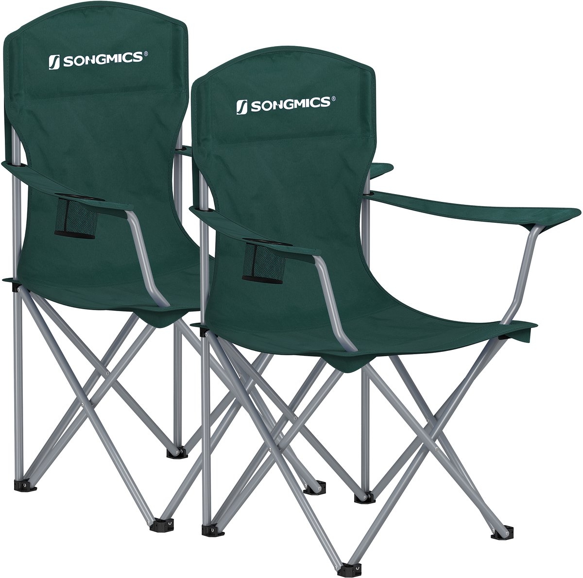 set van 2 campingstoelen - visstoelen - inklapbaar - met flessenhouder - groen - gcb08g