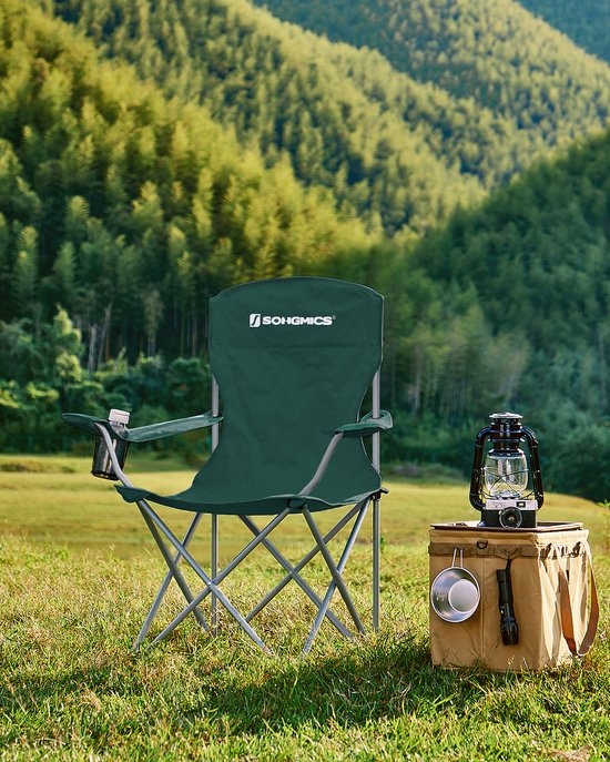 set van 2 campingstoelen - visstoelen - inklapbaar - met flessenhouder - groen - gcb08g - Afbeelding 2
