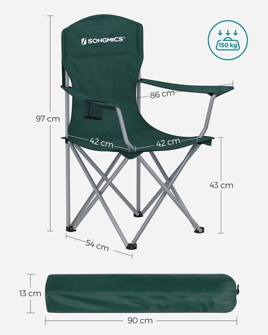 set van 2 campingstoelen - visstoelen - inklapbaar - met flessenhouder - groen - gcb08g - Afbeelding 4