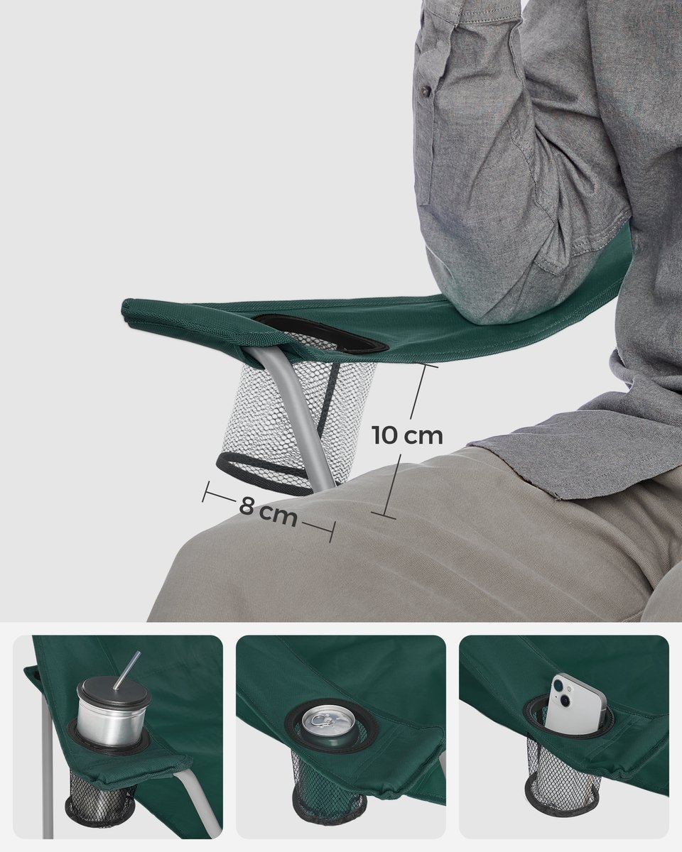 set van 2 campingstoelen - visstoelen - inklapbaar - met flessenhouder - groen - gcb08g - Afbeelding 6