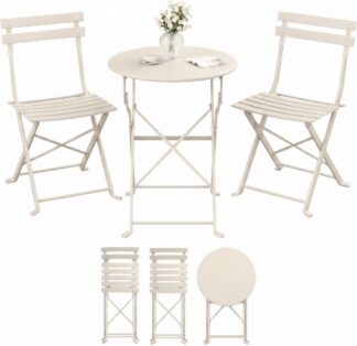 Balkonset - tuinset voor balkon en tuin  - 3-delig - opvouwbaar - 1 tafel met 2 stoelen - terrasmeubelen-  metaal - cappuccino beige - GGF036LZ