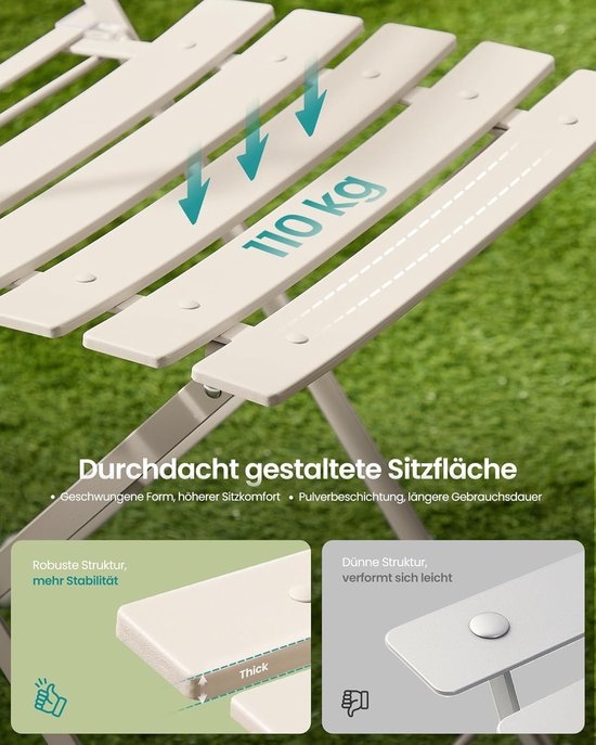 Balkonset - tuinset voor balkon en tuin - 3-delig - opvouwbaar - 1 tafel met 2 stoelen - terrasmeubelen- metaal - cappuccino beige - GGF036LZ - Afbeelding 6