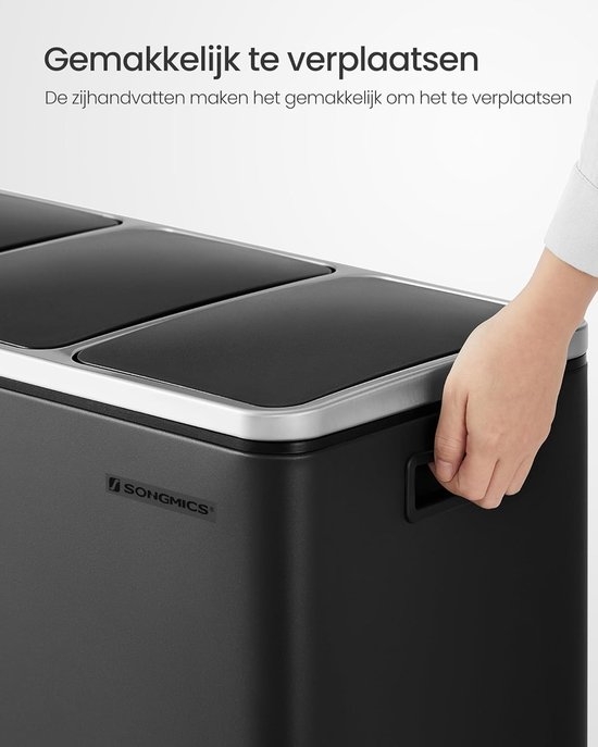 prullenbak - pedaalemmer - 62x32x56 cm - afvalbak 54 liter (3x18L) - zwart - LTB54BK - Afbeelding 5