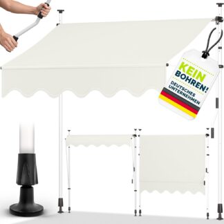 Klemluifel - zonnescherm balkon - breedte 350 cm - beige - met handslinger - voor balkon, balkonluifel - zonder boren - luifel uv-bestendig en in hoogte verstelbaar - zonwering - waterdicht (kopie) (kopie)