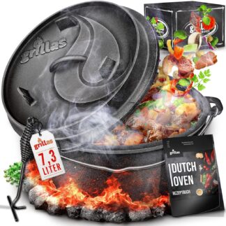 Dutch oven - gietijzeren pan 7.3L en gietijzeren deksel - buiten en binnen - braadpan - zwart