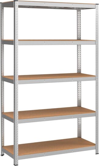 Stellingkast - 200x120cm - 60 cm diepte - tot 750 kg belastbaar - stalen frame - 5 verstelbare MDF planken - zilver- GLR060E