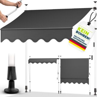 Klemluifel - zonnescherm balkon - breedte 400 cm - grijs - met handslinger - voor balkon, balkonluifel - zonder boren - luifel uv-bestendig en in hoogte verstelbaar - zonwering - waterdicht (kopie)
