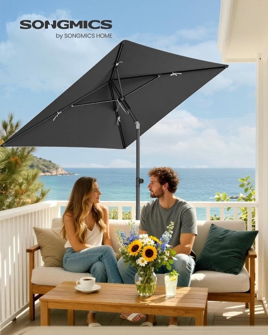 Balkonparasol - maat 232 x 149 cm - staande parasol - rechthoekig - UPF 50+ zonbescherming - kantelbaar - grijs - GPU043GZ - Afbeelding 3
