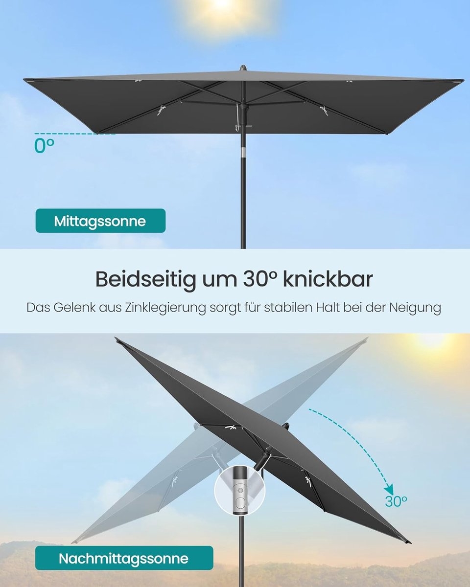 Balkonparasol - maat 232 x 149 cm - staande parasol - rechthoekig - UPF 50+ zonbescherming - kantelbaar - grijs - GPU043GZ - Afbeelding 4