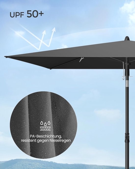 Balkonparasol - maat 232 x 149 cm - staande parasol - rechthoekig - UPF 50+ zonbescherming - kantelbaar - grijs - GPU043GZ - Afbeelding 5