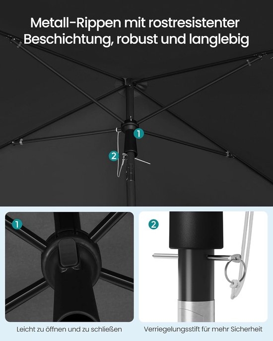 Balkonparasol - maat 232 x 149 cm - staande parasol - rechthoekig - UPF 50+ zonbescherming - kantelbaar - grijs - GPU043GZ - Afbeelding 7