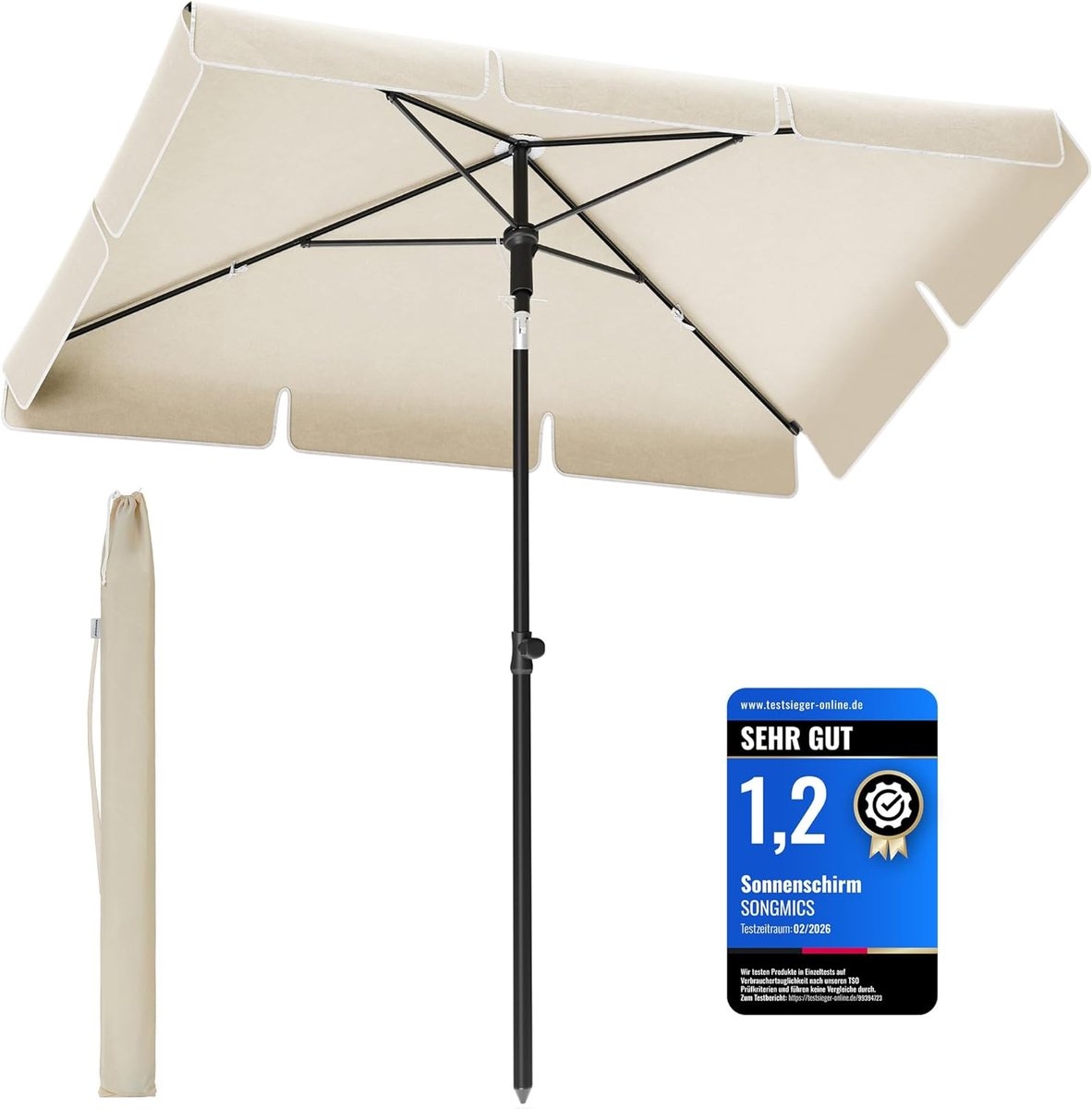 Balkonparasol - rechthoekige parasol - 200x125 - kantelbaar - beige -GPU025M