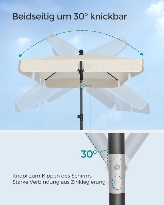 Balkonparasol - rechthoekige parasol - 200x125 - kantelbaar - beige -GPU025M - Afbeelding 3