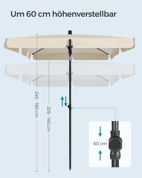 Balkonparasol - rechthoekige parasol - 200x125 - kantelbaar - beige -GPU025M - Afbeelding 4