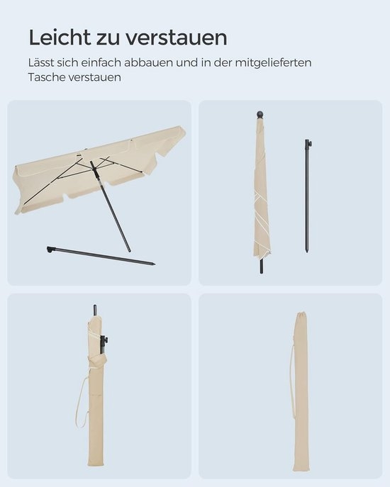 Balkonparasol - rechthoekige parasol - 200x125 - kantelbaar - beige -GPU025M - Afbeelding 8