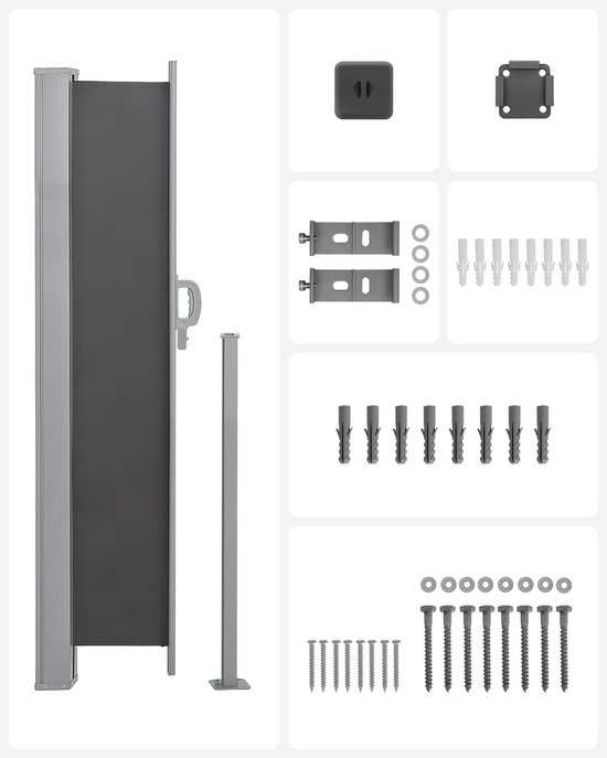 Zijluifel - uittrekbaar 160 x 300 cm - privacyscherm - zonwering horizontaal - antraciet - GSA160T - Afbeelding 8