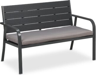 Tuinbank met zitkussen - 118 cm breed - kunststof en metaal - donkergrijs