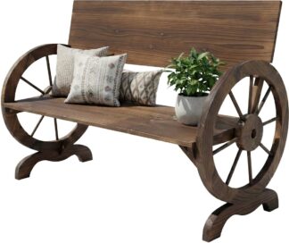 Tuinbank - wieldesign / wagenwiel - 114 cm breed - tot 150 kg - donkerbruin hout