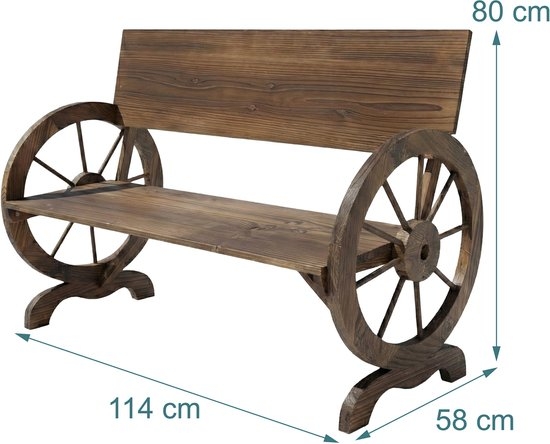 Tuinbank - wieldesign / wagenwiel - 114 cm breed - tot 150 kg - donkerbruin hout - Afbeelding 4