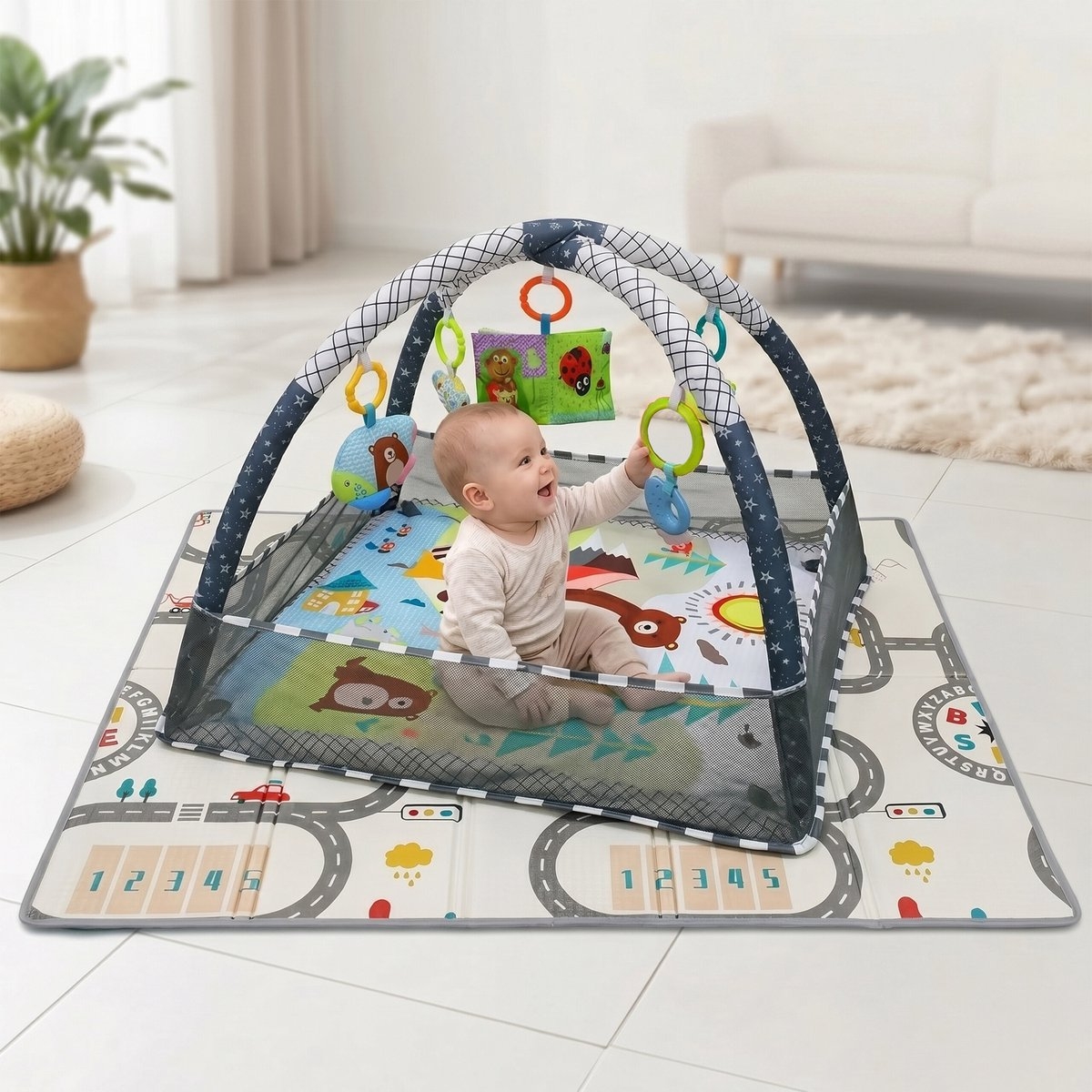 Speelboog - activity gym - baby speelmat - meerkleurig - 80x55x80 cm - met hangspeeltjes - Afbeelding 2