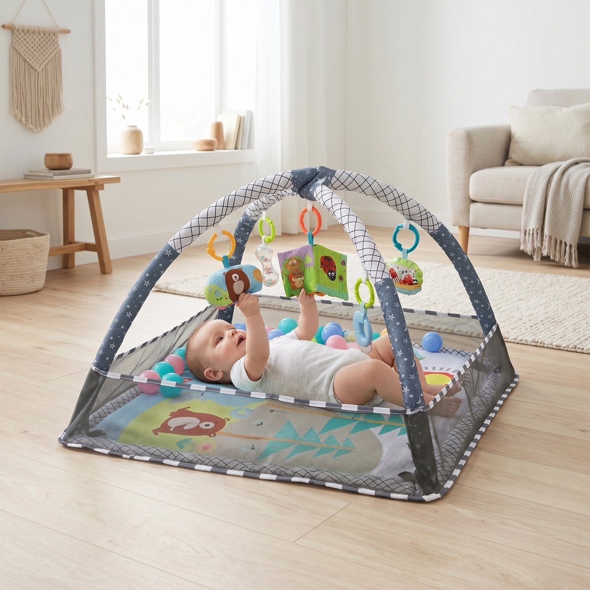 Speelboog - activity gym - baby speelmat - meerkleurig - 80x55x80 cm - met hangspeeltjes - Afbeelding 3