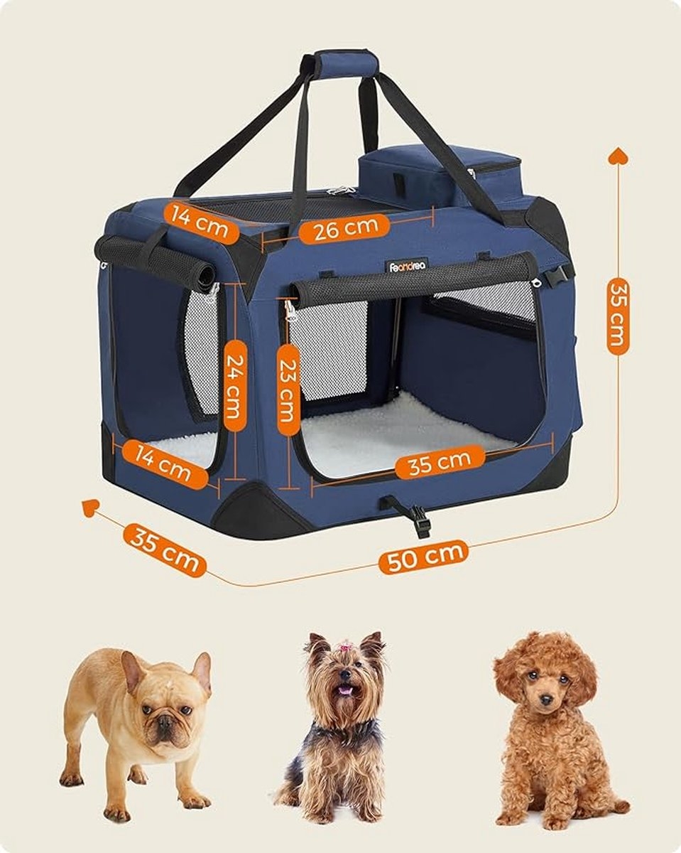 Transportbox hond - draagbare bench - hondentas - 50 x 35 x 35 cm - donkerblauw - PDC50 - Afbeelding 4