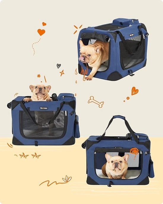 Transportbox hond - draagbare bench - hondentas - 50 x 35 x 35 cm - donkerblauw - PDC50 - Afbeelding 6